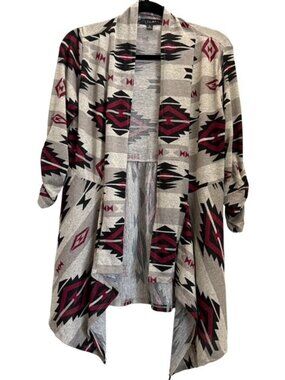 LDLA Aztec Print Open Cardigan Large Western Bohemian Light weight Southwestern